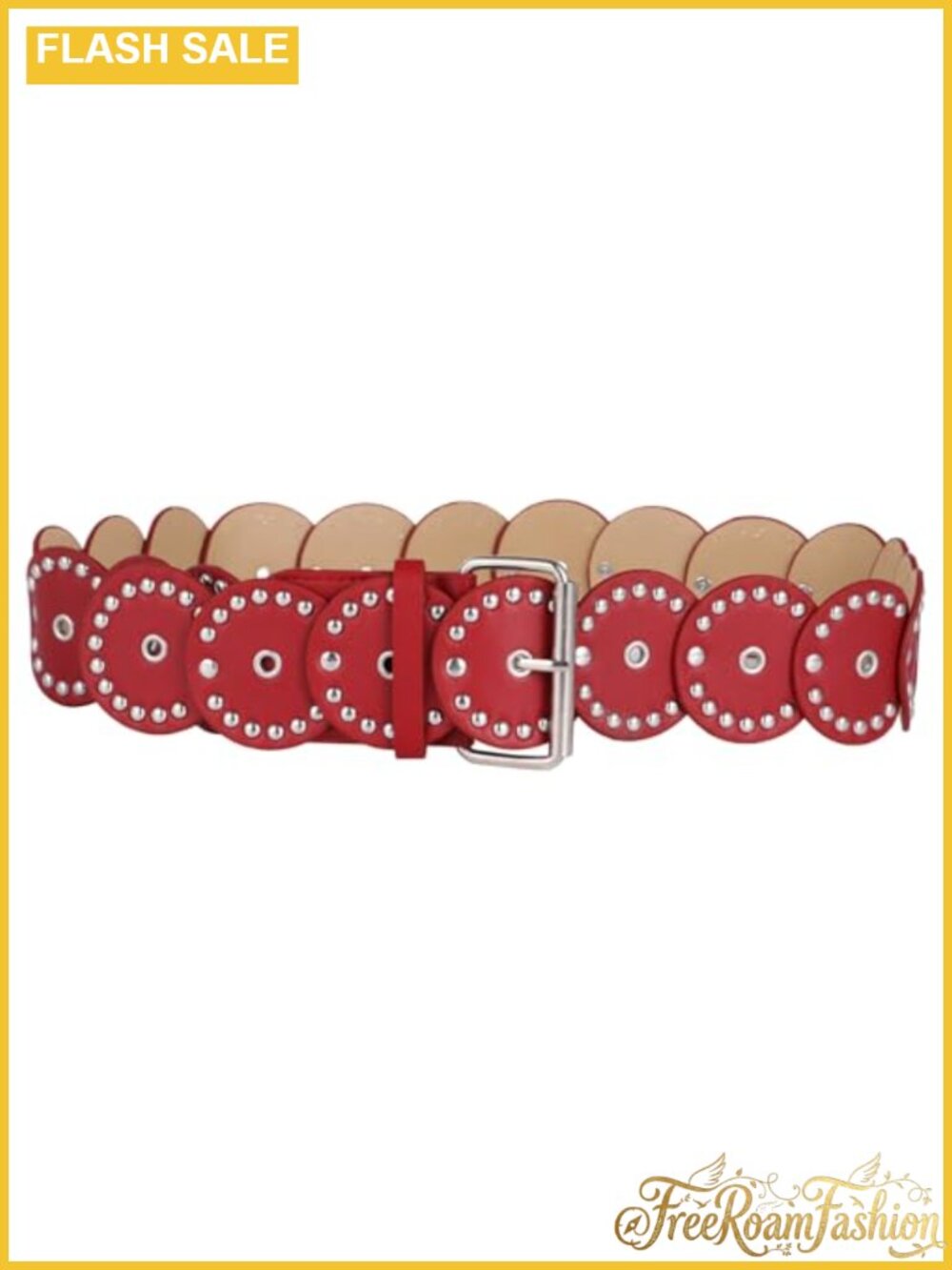 Faux Leather Studded Western Waist Belt Chunky Disk Buckle